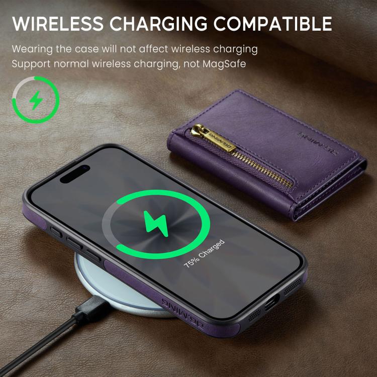 For iPhone 17 DG.MING M5 Series Zip RFID Multi Card Detachable Leather Phone Case(Purple) by DG.MING