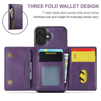 For iPhone 17 DG.MING M5 Series Zip RFID Multi Card Detachable Leather Phone Case(Purple) by DG.MING