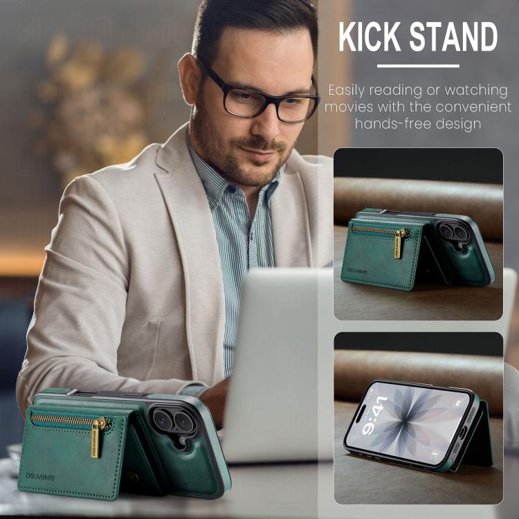 For iPhone 17 DG.MING M5 Series Zip RFID Multi Card Detachable Leather Phone Case(Green) by DG.MING