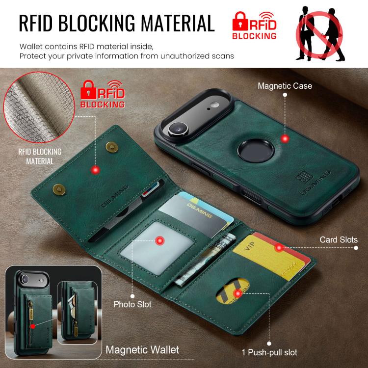 For iPhone Air DG.MING M5 Series Zip RFID Multi Card Detachable Leather Phone Case(Green) by DG.MING