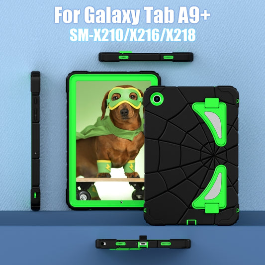 For Samsung Galaxy Tab A11+ / A9+ Spider Silicone Hybrid PC Shockproof Tablet Case(Black Green) by bashfashion