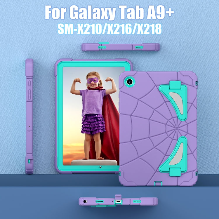 For Samsung Galaxy Tab A11+ / A9+ Spider Silicone Hybrid PC Shockproof Tablet Case(Purple Green) by bashfashion