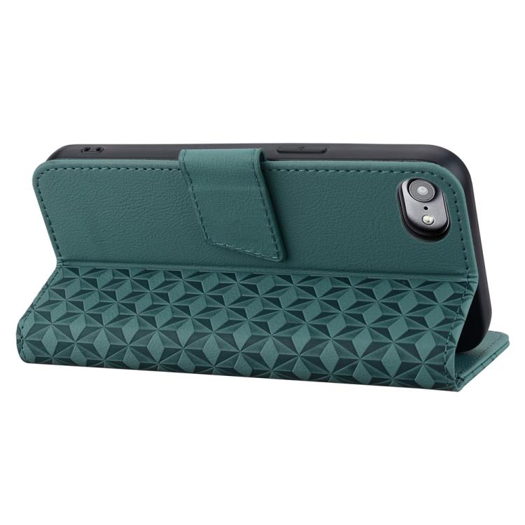 For iPhone 16e Business Diamond Buckle Leather Phone Case with Lanyard(Green) by bashfashion