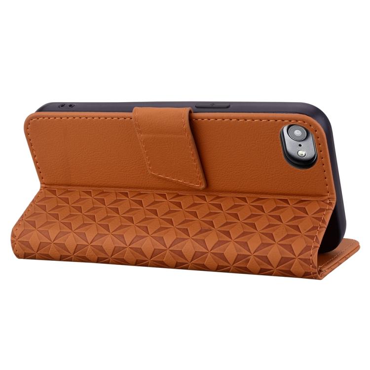 For iPhone 16e Business Diamond Buckle Leather Phone Case with Lanyard(Brown) by bashfashion