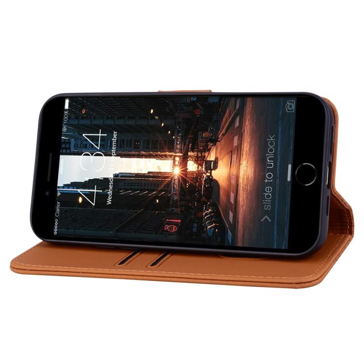 For iPhone 16e Business Diamond Buckle Leather Phone Case with Lanyard(Brown) by bashfashion