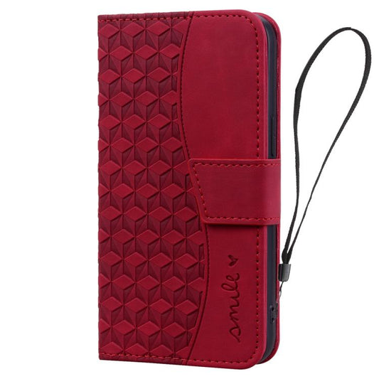 For iPhone 16e Business Diamond Buckle Leather Phone Case with Lanyard(Wine Red) by bashfashion