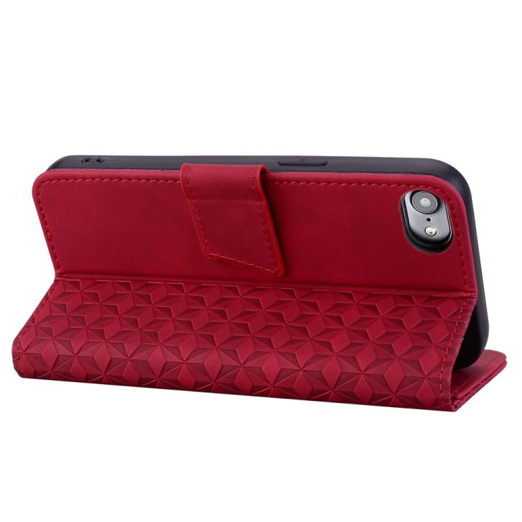 For iPhone 16e Business Diamond Buckle Leather Phone Case with Lanyard(Wine Red) by bashfashion