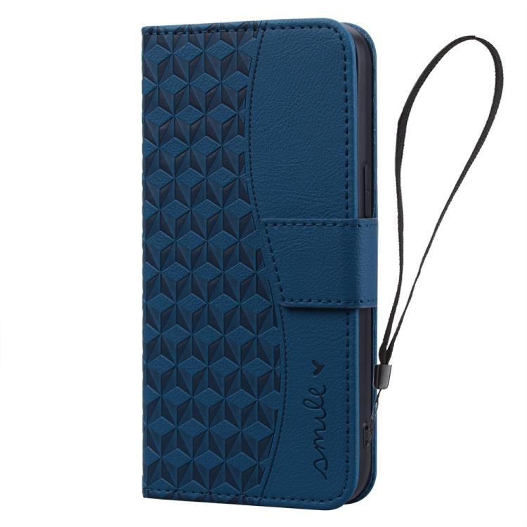 For iPhone 16e Business Diamond Buckle Leather Phone Case with Lanyard(Royal Blue) by bashfashion