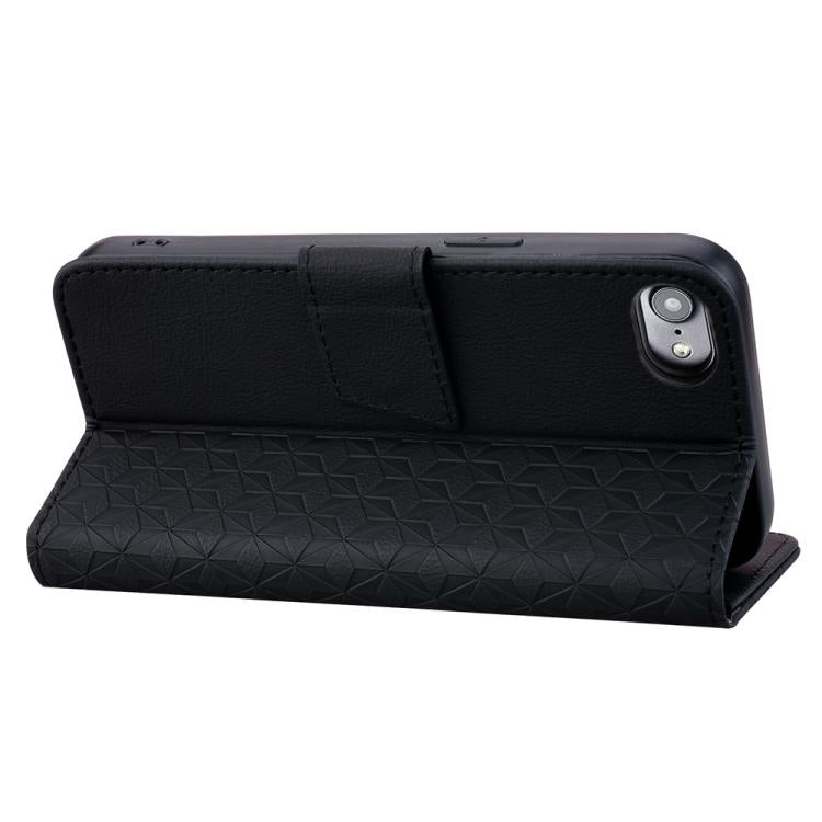 For iPhone 16e Business Diamond Buckle Leather Phone Case with Lanyard(Black) by bashfashion