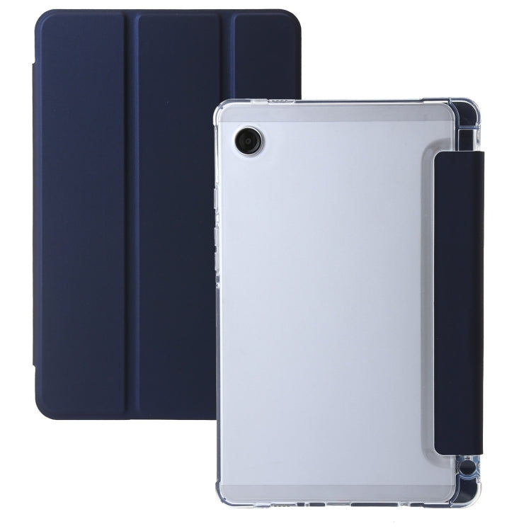 For Samsung Galaxy Tab A11 / A9 3-Fold Clear Acrylic Leather Tablet Case(Dark Blue) by bashfashion