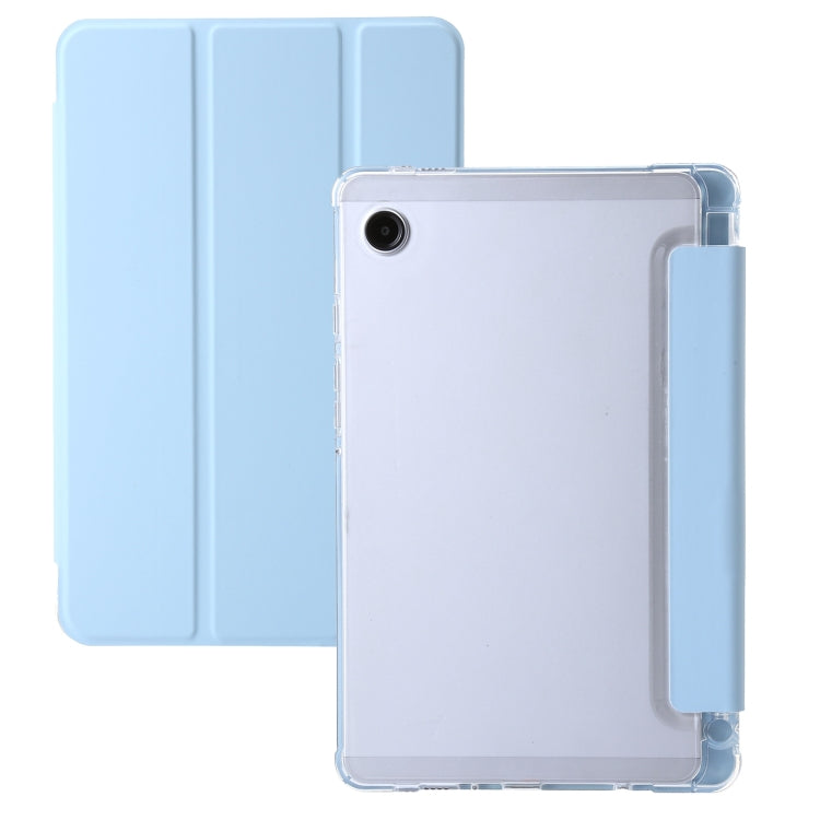For Samsung Galaxy Tab A9+ 3-Fold Clear Acrylic Leather Tablet Case(Ice Blue) by bashfashion
