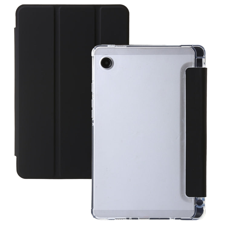 For Samsung Galaxy Tab A9+ 3-Fold Clear Acrylic Leather Tablet Case(Black) by bashfashion