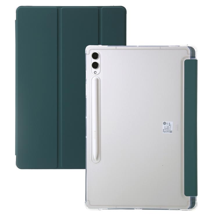 For Samsung Galaxy Tab S10 FE+ 3-Fold Clear Acrylic Leather Tablet Case(Deep Green) by bashfashion