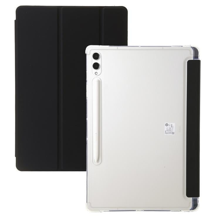 For Samsung Galaxy Tab S10 FE+ 3-Fold Clear Acrylic Leather Tablet Case(Black) by bashfashion