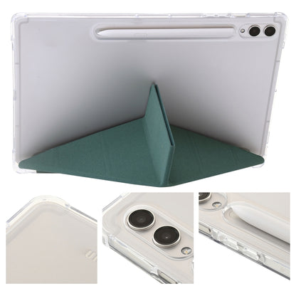 For Samsung Galaxy Tab S9 FE+ Clear Acrylic Deformation Leather Tablet Case(Deep Green) by bashfashion