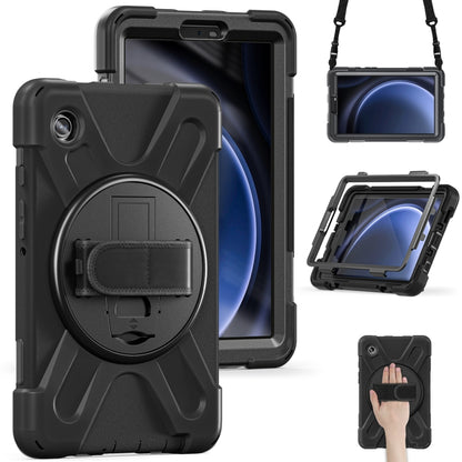 For Samsung Galaxy Tab A9+ / Tab 11+ Rotatable Kickstand Grip Heavy Duty Hard Rugged Tablet Case(Black) by bashfashion