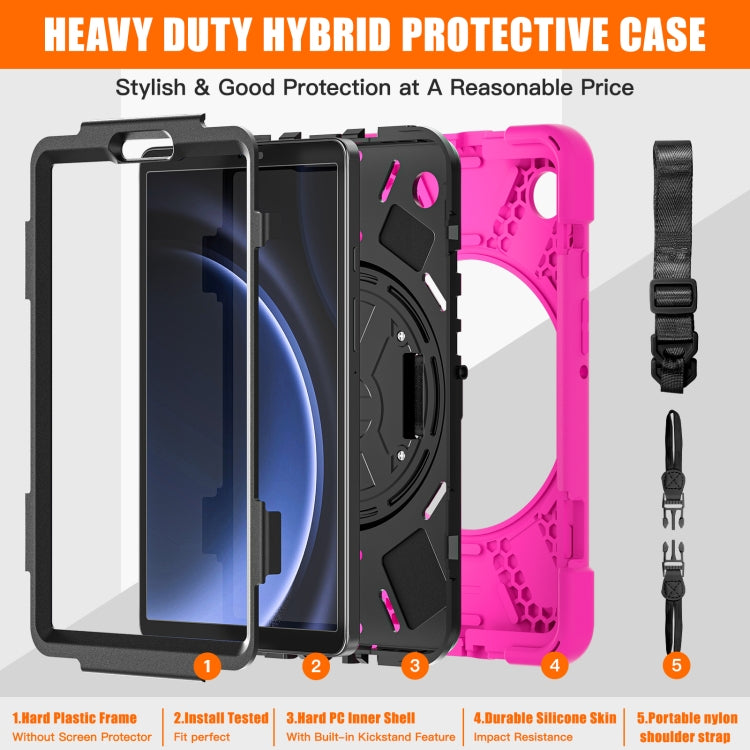 For Samsung Galaxy Tab A9+ / Tab 11+ Rotatable Kickstand Grip Heavy Duty Hard Rugged Tablet Case(Rose Red) by bashfashion