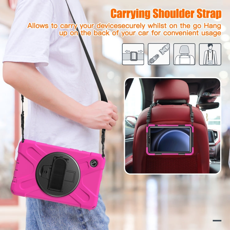 For Samsung Galaxy Tab A9+ / Tab 11+ Rotatable Kickstand Grip Heavy Duty Hard Rugged Tablet Case(Rose Red) by bashfashion