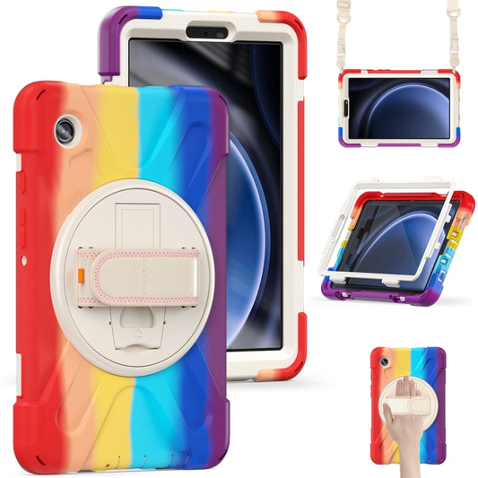 For Samsung Galaxy Tab A9+ / Tab 11+ Rotatable Kickstand Grip Heavy Duty Hard Rugged Tablet Case(Colorful Red) by bashfashion