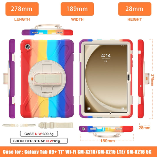 For Samsung Galaxy Tab A9+ / Tab 11+ Rotatable Kickstand Grip Heavy Duty Hard Rugged Tablet Case(Colorful Red) by bashfashion