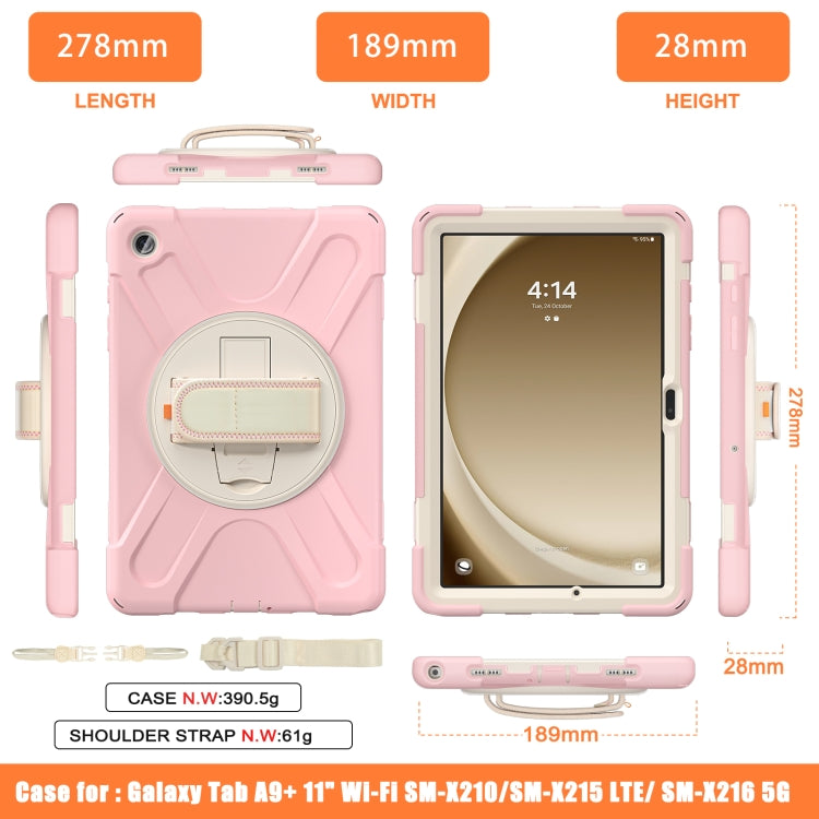 For Samsung Galaxy Tab A9+ / Tab 11+ Rotatable Kickstand Grip Heavy Duty Hard Rugged Tablet Case(Pink) by bashfashion