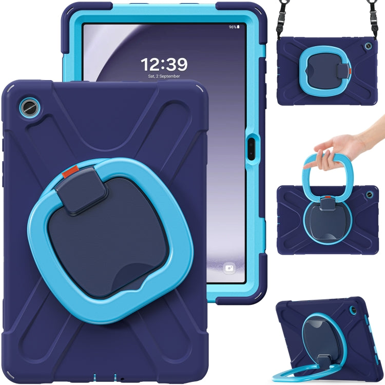 For Samsung Galaxy Tab A9+/Tab A11+ Silicone Hybrid PC Tablet Case with Holder & Shoulder Strap(Navy Blue + Blue) by bashfashion