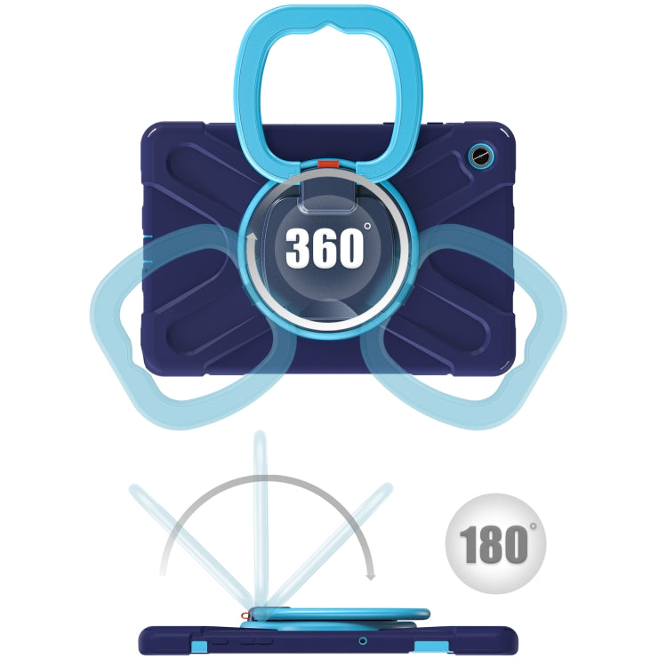 For Samsung Galaxy Tab A9+/Tab A11+ Silicone Hybrid PC Tablet Case with Holder & Shoulder Strap(Navy Blue + Blue) by bashfashion