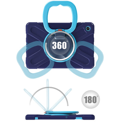 For Samsung Galaxy Tab A9+/Tab A11+ Silicone Hybrid PC Tablet Case with Holder & Shoulder Strap(Navy Blue + Blue) by bashfashion