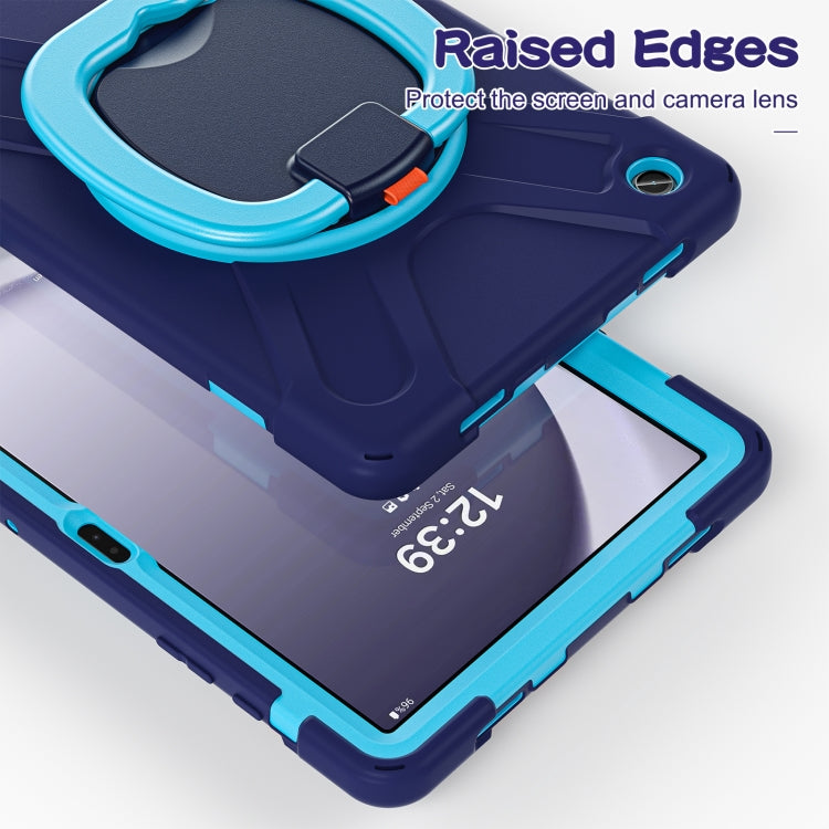 For Samsung Galaxy Tab A9+/Tab A11+ Silicone Hybrid PC Tablet Case with Holder & Shoulder Strap(Navy Blue + Blue) by bashfashion