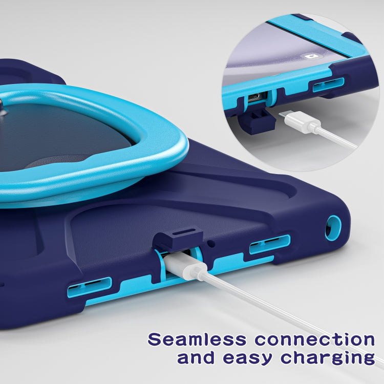 For Samsung Galaxy Tab A9+/Tab A11+ Silicone Hybrid PC Tablet Case with Holder & Shoulder Strap(Navy Blue + Blue) by bashfashion