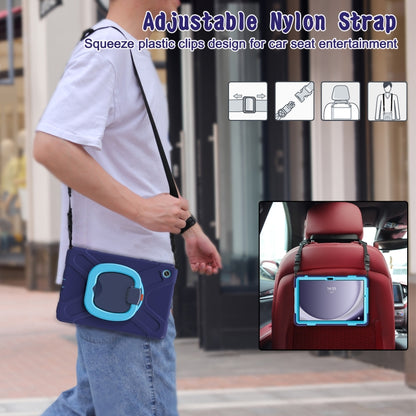 For Samsung Galaxy Tab A9+/Tab A11+ Silicone Hybrid PC Tablet Case with Holder & Shoulder Strap(Navy Blue + Blue) by bashfashion