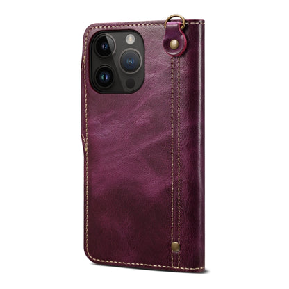 For iPhone 15 Pro Denior Oil Wax Cowhide Magnetic Button Genuine Leather Case(Purple) by Denior