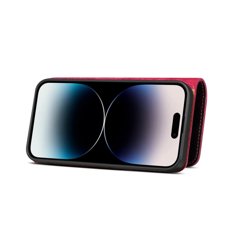 For iPhone 15 Pro Denior Oil Wax Cowhide Magnetic Button Genuine Leather Case(Purple) by Denior