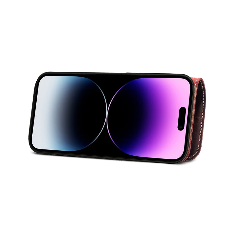 For iPhone 15 Denior Oil Wax Cowhide Magnetic Button Genuine Leather Case(Brown) by Denior