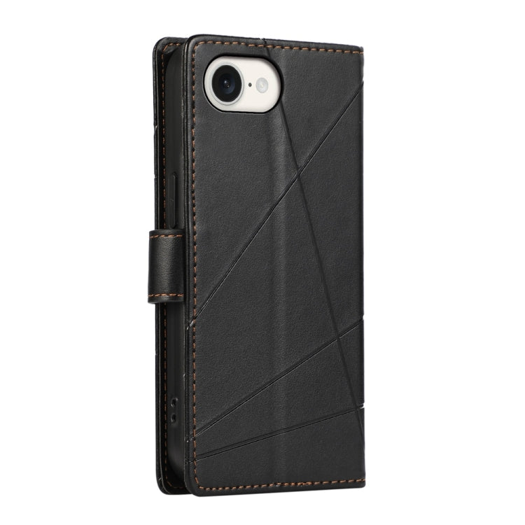 For iPhone 16e PU Genuine Leather Texture Embossed Line Phone Case(Black) by bashfashion