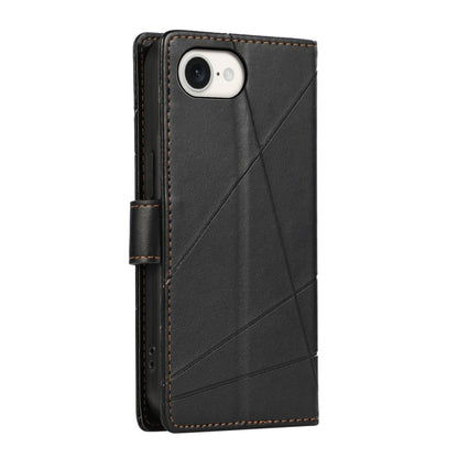 For iPhone 16e PU Genuine Leather Texture Embossed Line Phone Case(Black) by bashfashion