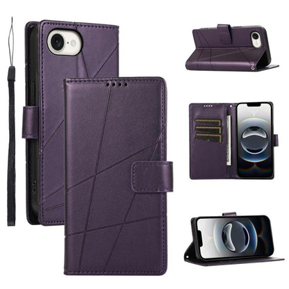 For iPhone 16e PU Genuine Leather Texture Embossed Line Phone Case(Purple) by bashfashion