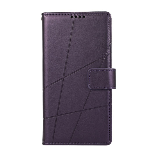 For iPhone 16e PU Genuine Leather Texture Embossed Line Phone Case(Purple) by bashfashion