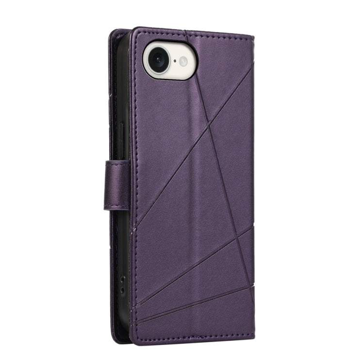For iPhone 16e PU Genuine Leather Texture Embossed Line Phone Case(Purple) by bashfashion