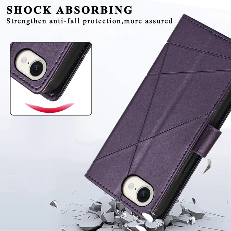 For iPhone 16e PU Genuine Leather Texture Embossed Line Phone Case(Purple) by bashfashion