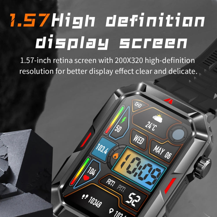 CF26 1.57inch BT5.2 Smart Bracelet Support Sleep Detection, Style:Silicone Strap(Camo Black) by bashfashion