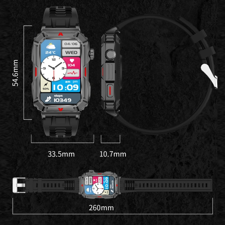 CF26 1.57inch BT5.2 Smart Bracelet Support Sleep Detection, Style:Silicone Strap(Camo Black) by bashfashion