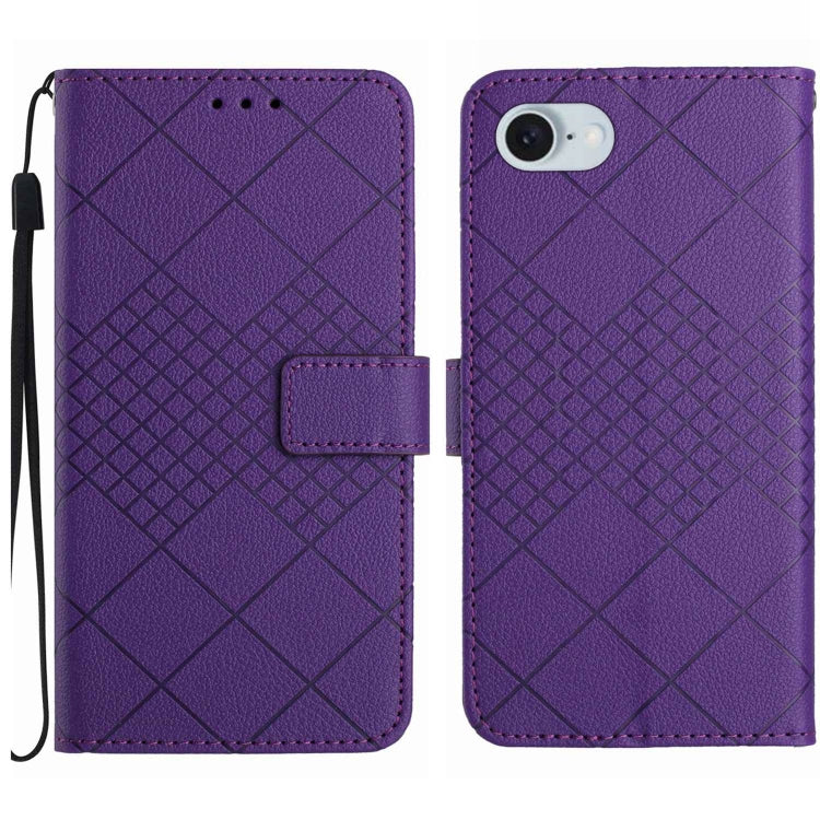For iPhone SE 2024 Rhombic Grid Texture Leather Phone Case(Purple) by bashfashion