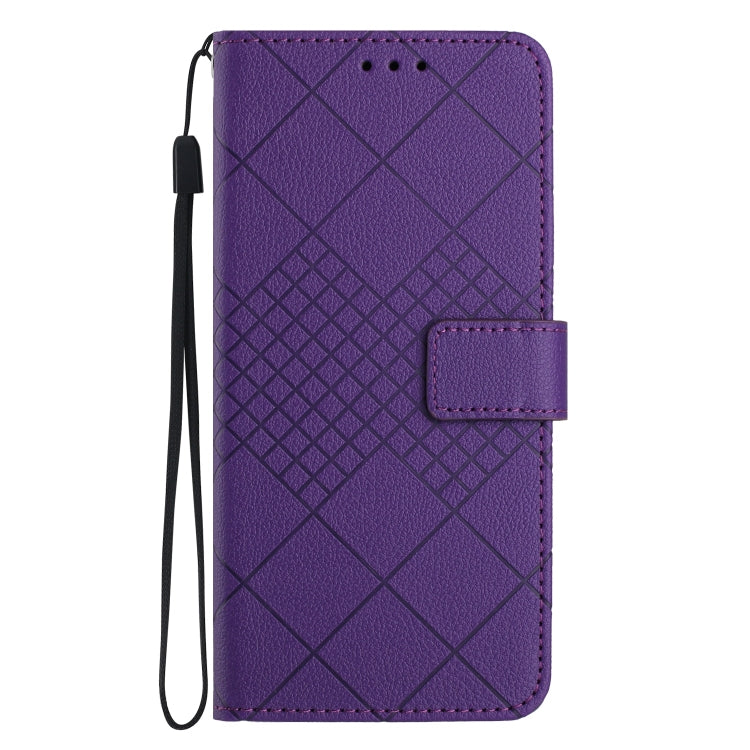 For iPhone SE 2024 Rhombic Grid Texture Leather Phone Case(Purple) by bashfashion