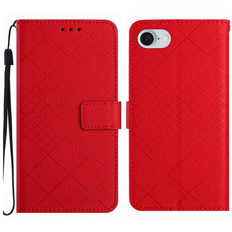 For iPhone SE 2024 Rhombic Grid Texture Leather Phone Case(Red) by bashfashion