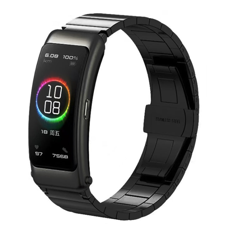 For Huawei Band 7 / B3 / Watch Fit Mini One Bead Butterfly Buckle Stainless Steel Watch Band(Black) by bashfashion