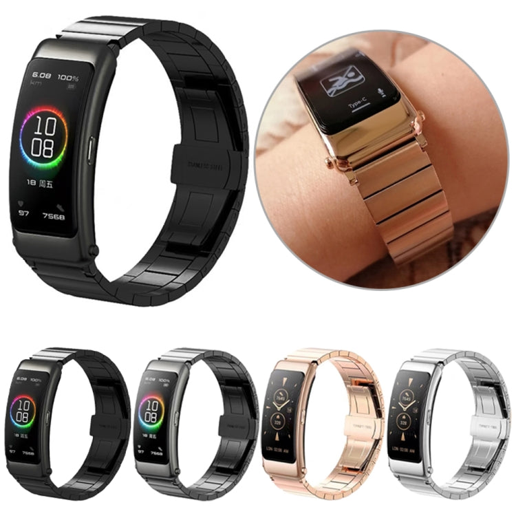 For Huawei Band 7 / B3 / Watch Fit Mini One Bead Butterfly Buckle Stainless Steel Watch Band(Black) by bashfashion