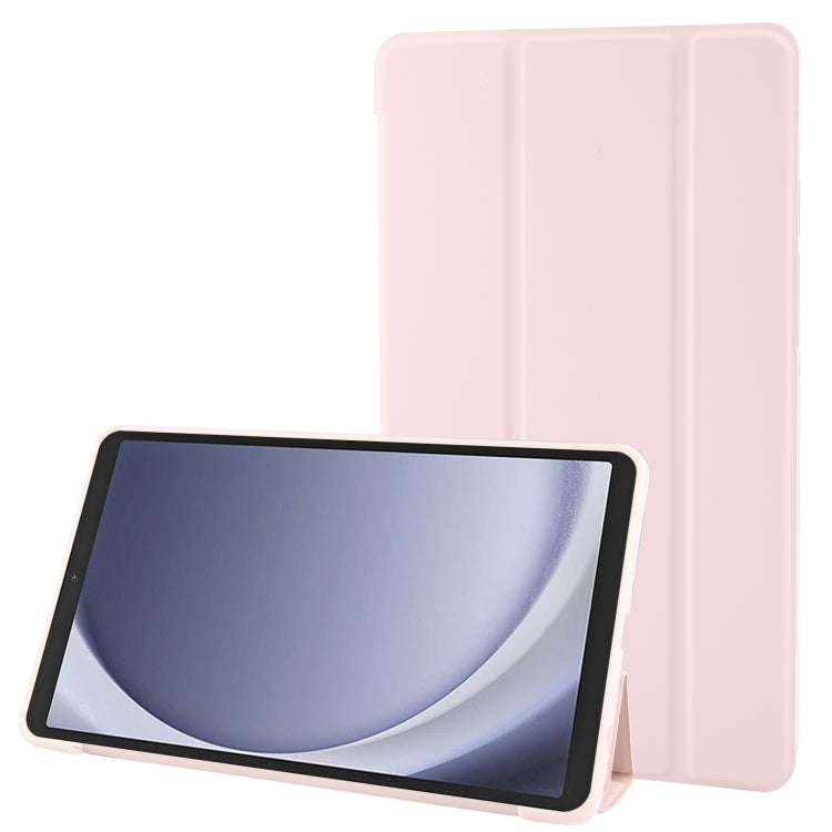 For Samsung Galaxy Tab A11 / A9 Tri-fold Holder Horizontal Flip TPU Leather Tablet Case(Pink) by bashfashion