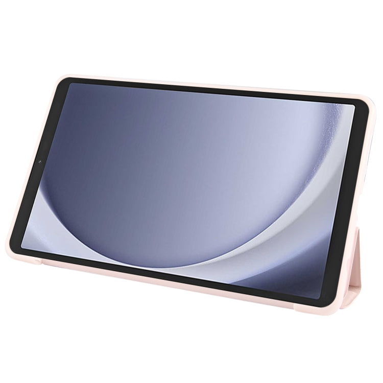 For Samsung Galaxy Tab A11 / A9 Tri-fold Holder Horizontal Flip TPU Leather Tablet Case(Pink) by bashfashion