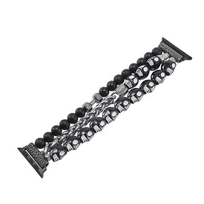 For Apple Watch SE 2023 40mm Skull Beaded Watch Band(Black) by bashfashion